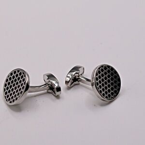 NWOT Macy's Silver and Black Enamel  Oval Cuff Links Quiet Luxury